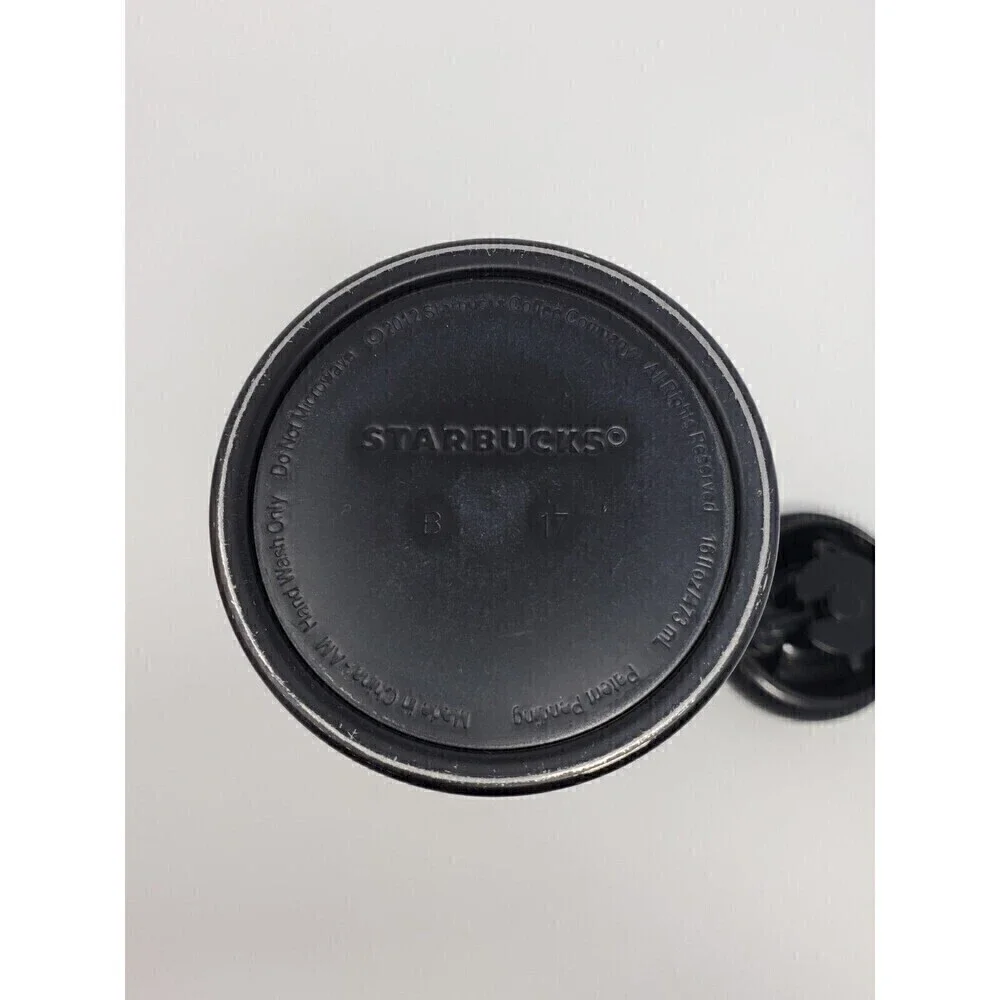 STARBUCKS MATTE BLACK CHECKERBOARD TEXTURED TRAVEL MUG COFFEE BEVERAGE 2012